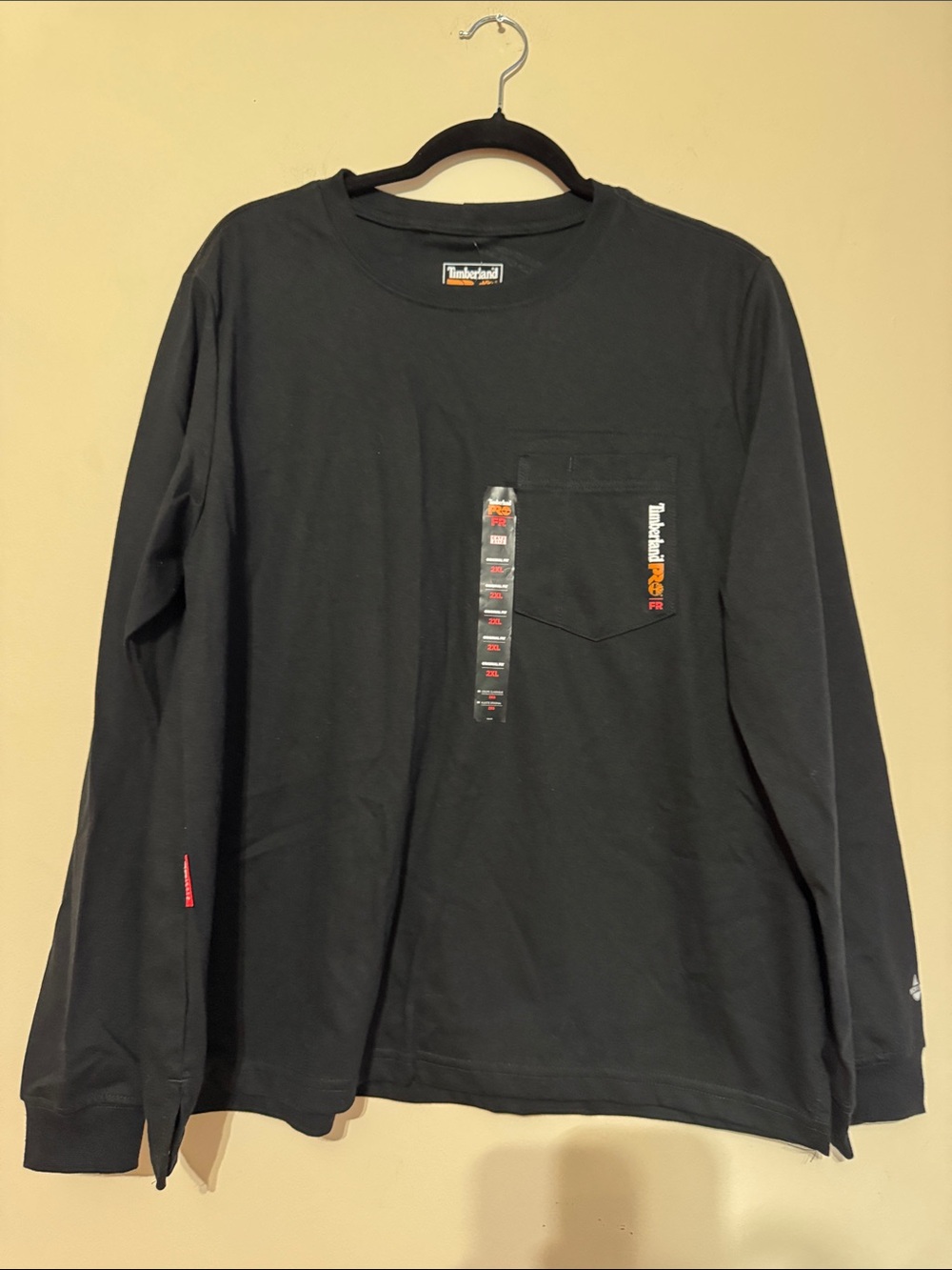 Timberland Black Long-Sleeve Pocket Tee with Logo Accent